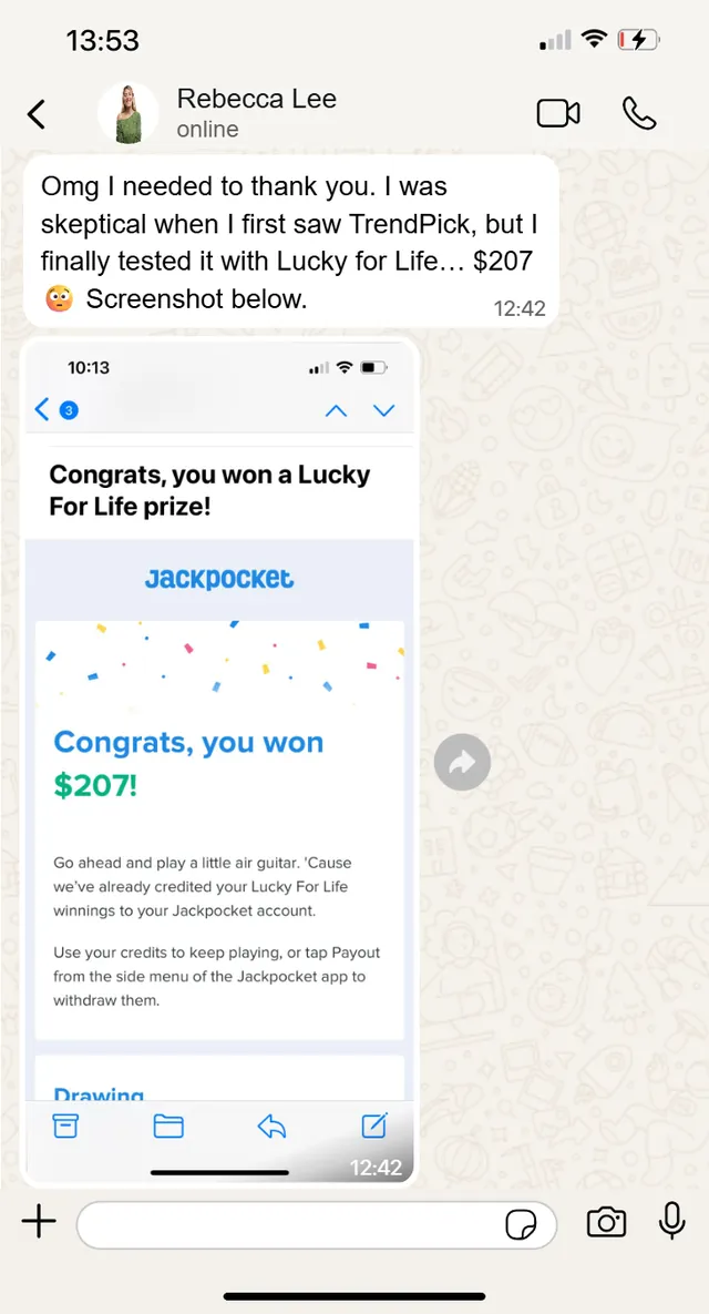 Member-submitted screenshot from Rebecca
