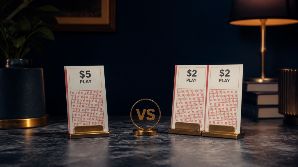 One five-dollar play compared with two two-dollar plays
